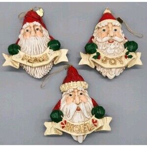 Enesco Santa Ornaments Set of 3 Vintage Peace Joy Noel 4 inch